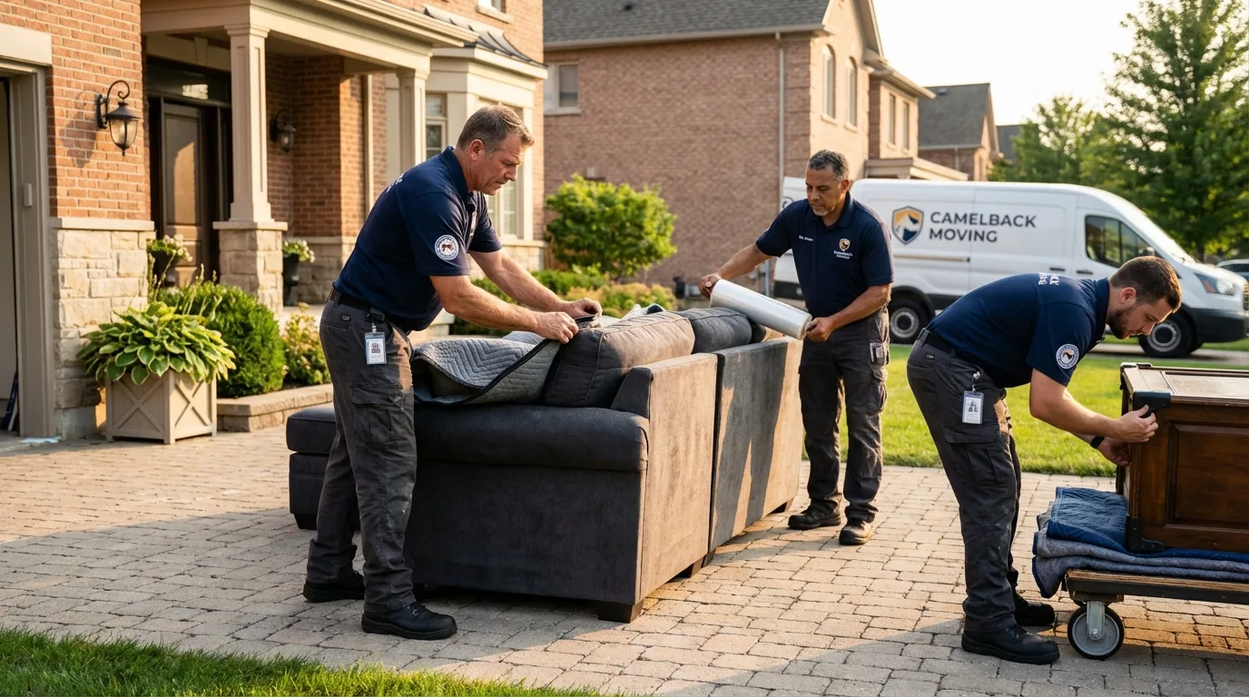 Large estate moving crew wrapping furniture in Holyoke, CO
